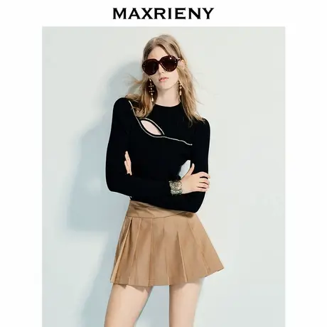 【奥莱】MAXRIENY日常感钻链镂空套头毛衫收腰上衣内搭小衫女商品大图