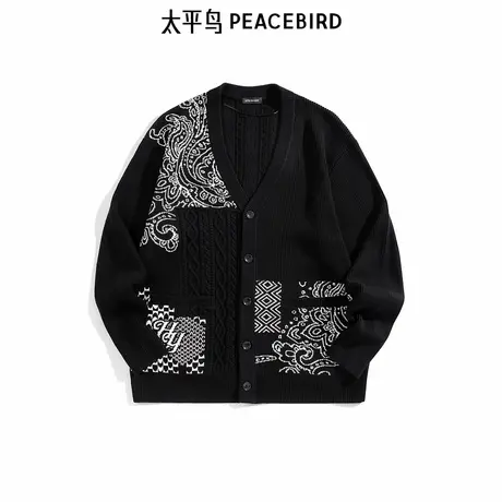 【商场同款】太平鸟男装 休闲毛衣潮流拼接腰果花毛衫 B2EAF1126图片