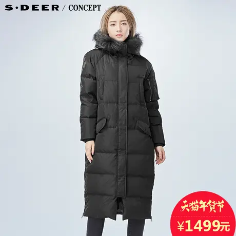 sdeer圣迪奥女装2018冬装廓形纯色长款羽绒服S16482475图片
