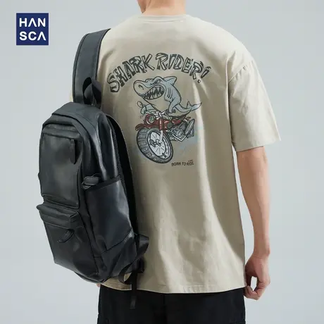 hansca 260g重磅纯棉短袖T恤男夏季潮牌痞帅高级感休闲印花上衣服图片