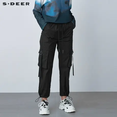 sdeer圣迪奥秋装抽绳松紧口袋工装直筒长裤女S22160810图片