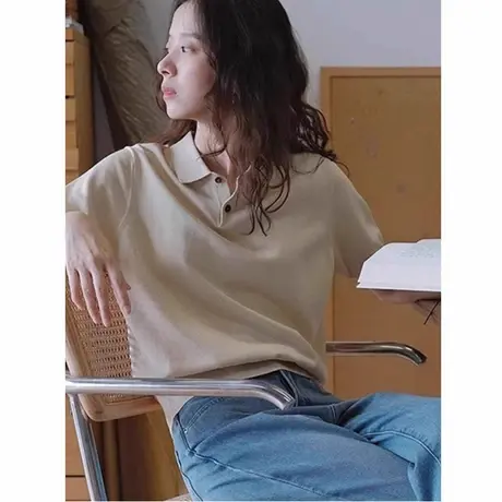 针织衫polo领冰丝正肩短袖t恤女2025新款夏季半袖设计感小众上衣图片