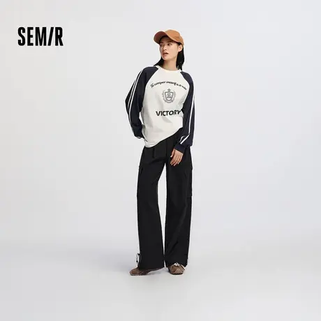 [商场同款]森马休闲裤女纯色抽绳阔腿裤2025秋新款宽松工装裤户外商品大图