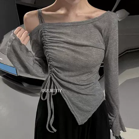 现货 韩国东大门ZL673气质女人味~魅力露肩褶皱系带荷叶袖舒适T恤图片
