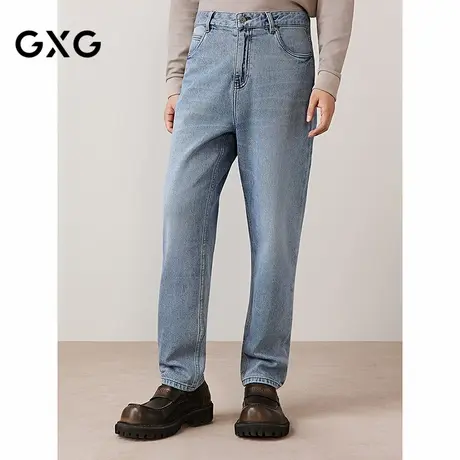 GXG男装  重磅做旧水洗中腰雪花宽松锥型中腰牛仔裤 2025秋季新品图片
