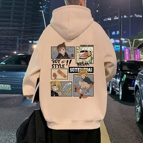 美式加绒卫衣男秋冬季2023新款纯棉连帽外套宽松ins潮牌帽衫衣服商品大图