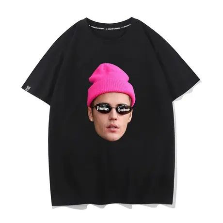 贾斯汀比伯Justin Bieber同款人像夏季新款圆领短袖T恤男女打底衫商品大图