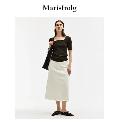 【轻密针织】玛丝菲尔夏时尚镂空弧形领修身针织衫上衣女商品大图