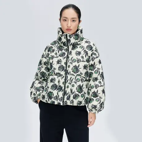 艾莱依奥莱冬季百搭短款羽绒服女印花宽松立领保暖外套反季清仓商品大图