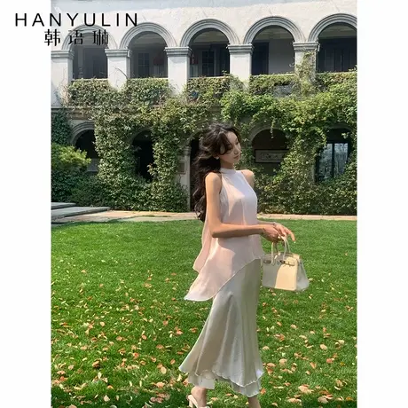 韩语琳 高级感名媛挂脖缎面上衣2025夏季新款小众设计感无袖背心图片