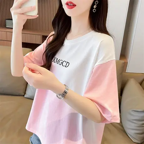 渐变色扎染小个子短袖t恤女夏季韩版宽松大码女装半袖学生上衣服商品大图