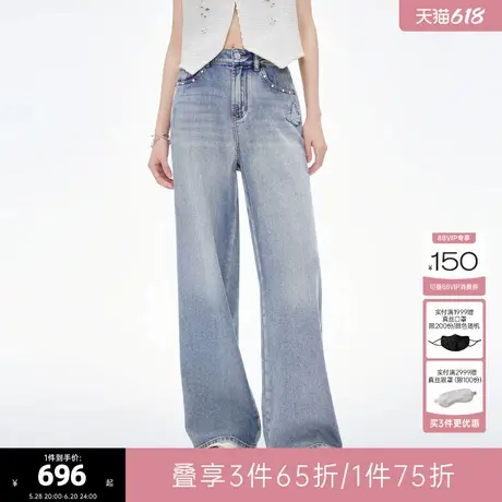 可可尼cocoon蝴蝶刺绣直筒牛仔裤女2025夏季新款宽松女裤阔腿裤子商品大图