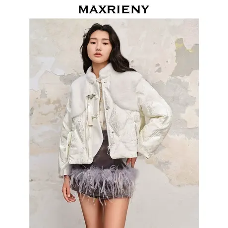 【商场同款】MAXRIENY仙美新中式羽绒服23秋冬国风盘扣绣花外套女图片