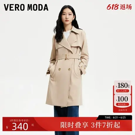 Vero Moda风衣外套女春季直身长款翻领双排扣气质通勤324121009商品大图