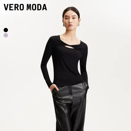 Vero Moda奥莱上衣女2025早春新款胸口镂空拧结圆领修身T恤甜美商品大图