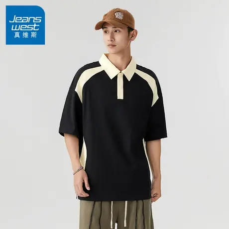 N5真维斯短袖T恤男2025夏季新款美式潮牌男生撞色翻领POLO衫上衣t图片