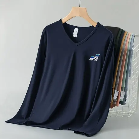 莫代尔长袖t恤男装2025新款V领内搭打底衫秋冬季潮流印花秋衣小衫商品大图