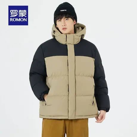 罗蒙男士时尚休闲连帽棉服2025秋冬新款简约百搭宽松舒适保暖棉衣图片