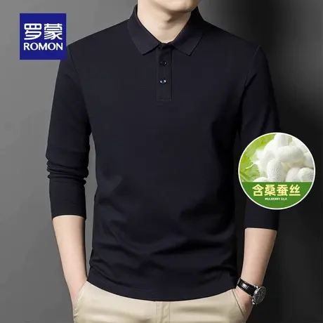 【含桑蚕丝+7A抗菌】罗蒙男士商务长袖POLO衫2025秋季新款抓绒T恤商品大图