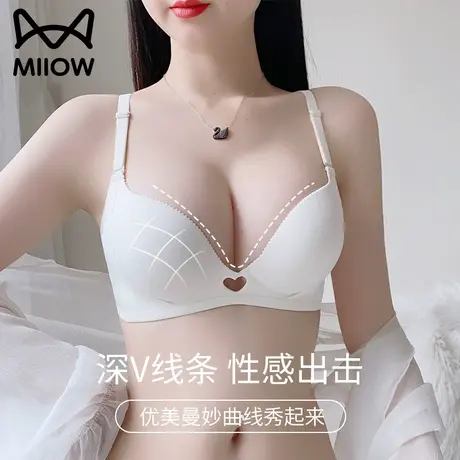 猫人内衣女小胸聚拢显大胸罩深V无痕收副乳无钢圈上托防下垂文胸商品大图