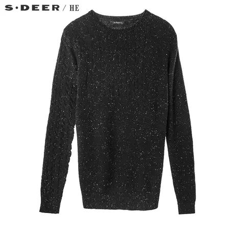 sdeerhe圣迪奥时尚休闲黑白混色立体针织纹理圆领针织衫H16373585图片