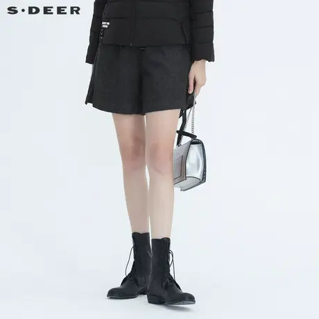 sdeer圣迪奥冬季女装复古条纹松紧开衩宽松直筒A字短裤S20480903图片