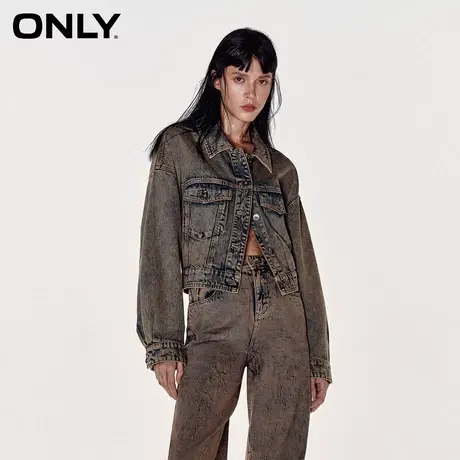 ONLY奥莱夏季复古百搭直筒短款翻领牛仔短外套女商品大图