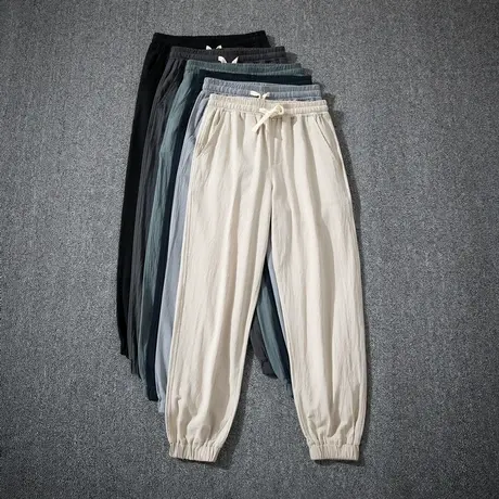 中国风男装宽松亚麻裤刺绣古风刺绣唐装汉服哈伦裤棉麻束脚灯笼裤商品大图