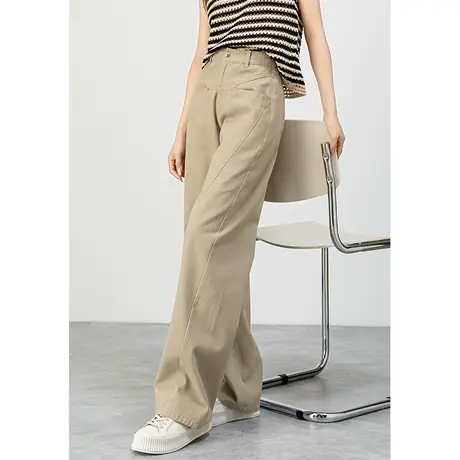 高腰阔腿牛仔裤女2025新款春秋香蕉裤卡其色休闲裤秋季裤子直筒裤图片