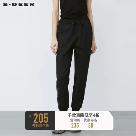 sdeer圣迪奥冬季运动抽绳松紧撞色字母休闲长裤S21480841图片