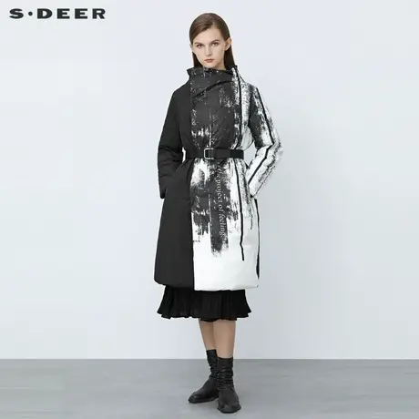 【直播间专属】sdeer圣迪奥个性高领收腰长款羽绒服S21482476图片