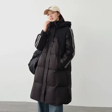 【直播】艾莱依拼接羽绒服女爆款设计感小众长款时尚连帽冬季外套商品大图