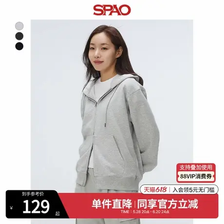 SPAO韩国同款2025年春季新品男女同款宽松纯色连帽卫衣SPMZF12C02商品大图