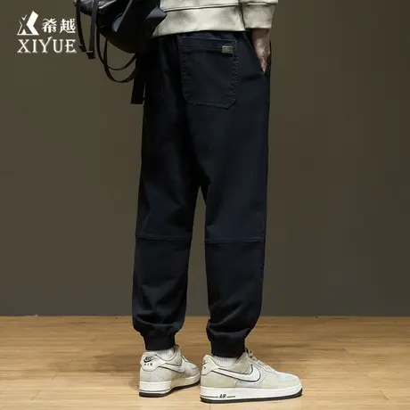 洗水棉黑色春秋季休闲裤男士2025秋冬新款潮牌宽松大码九分裤子男图片