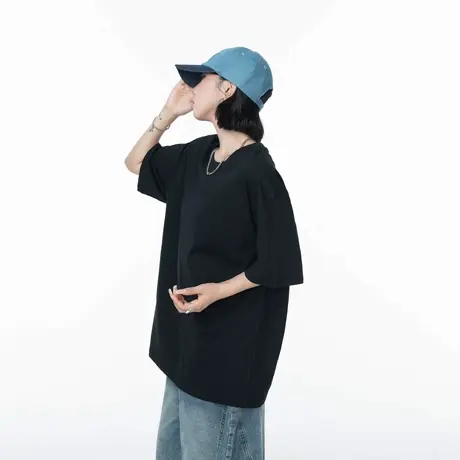 YEP美式复古纯色圆领短袖T恤女夏季新款宽松纯棉休闲情侣半袖上衣商品大图