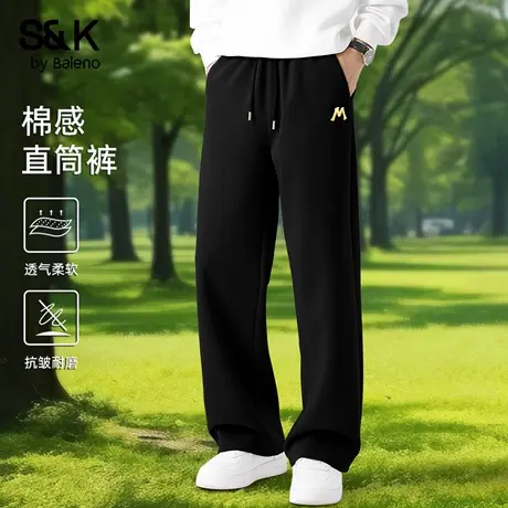 班尼路S&K简约字母裤子男款2025秋季重磅棉感运动裤松弛感休闲裤商品大图