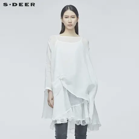 sdeer圣迪奥秋夏印花原创设计不规则雪纺网纱连衣裙女S20181202🚿商品大图