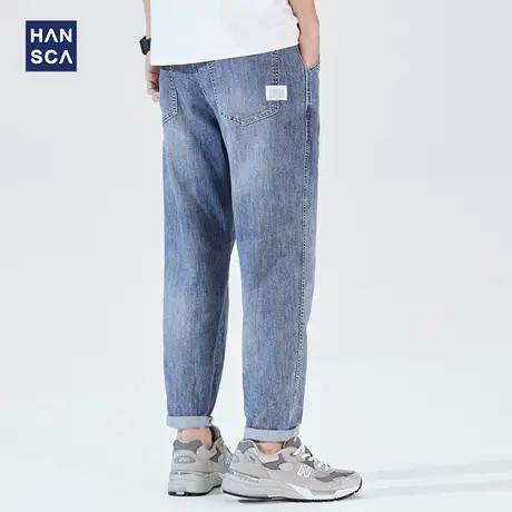汉斯卡冰氧吧牛仔裤男夏季薄款浅蓝色复古弹力宽松直筒休闲长裤子图片