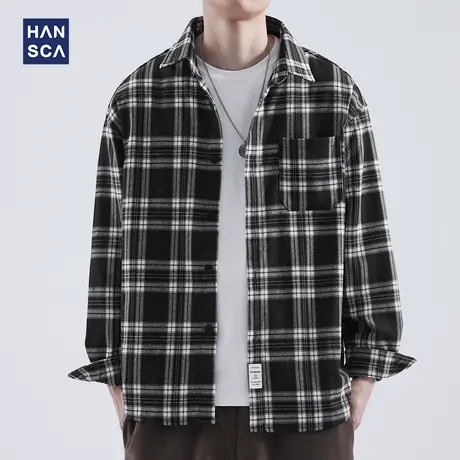 hansca秋季格子衬衫男生痞帅高级感长袖衬衣潮流潮牌日系休闲外套商品大图