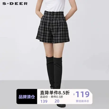 sdeer圣迪奥女装学院风高腰撞色格纹毛呢A字短裤S21480916🐆商品大图