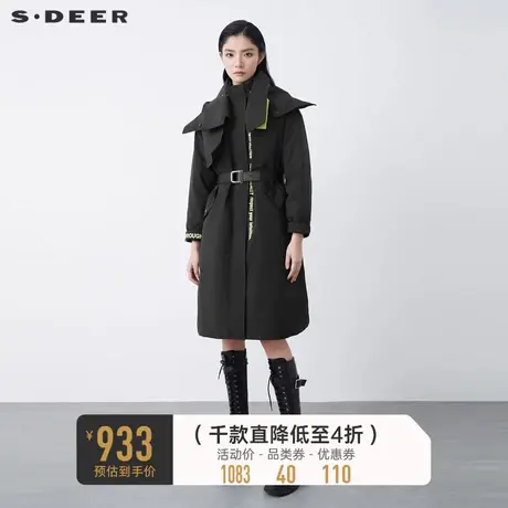 sdeer圣迪奥女装高领连帽撞色字母收腰两件套长款羽绒服S21482490💙商品大图