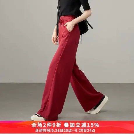 娅丽达枫叶红运动裤女春季裤子2025新款休闲裤宽松卫裤黑色直筒裤图片