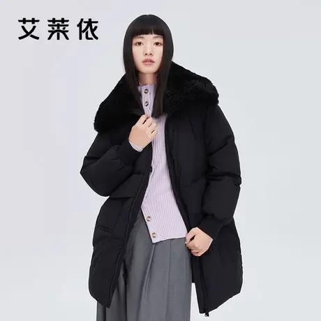 艾莱依奥莱冬季毛领中长款羽绒服女户外时尚百搭休闲防风保暖外套商品大图