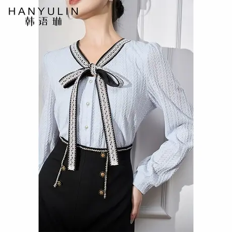 蓝色长袖衬衫2025新款女轻奢高级感春秋款法式设计感小众小衫上衣商品大图