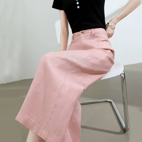 莱赛尔天丝亚麻休闲阔腿裤女夏季薄款高腰宽松小个子八九分直筒裤商品大图