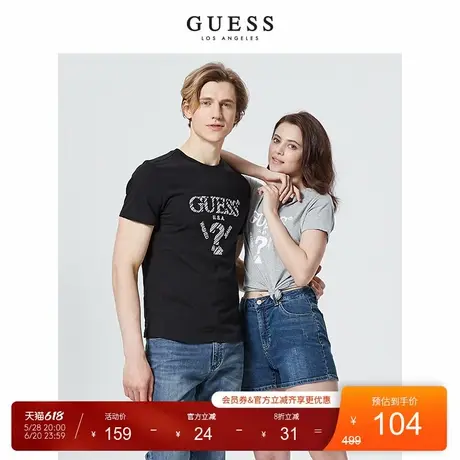 GUESS情侣款春夏女士字母LOGO纯棉短袖T恤-YK2K9421K图片