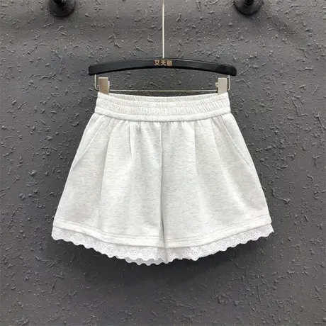 2025春夏新款百搭舒适蕾丝花边拼接休闲短裤女时尚阔腿裤宽松热裤商品大图