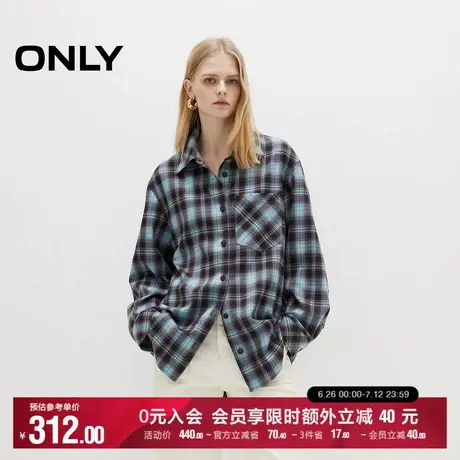 ONLY2025夏季新款松弛宽松舒适自在翻领撞色格纹落肩长袖衬衫女商品大图