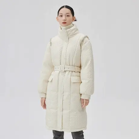 【直播秒杀】艾莱依腰带羽绒服女收腰中长款钻石装饰设计感外套商品大图