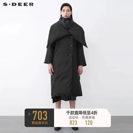 sdeer圣迪奥冬装不规则领拼接围脖两件套长款羽绒服S21482422图片
